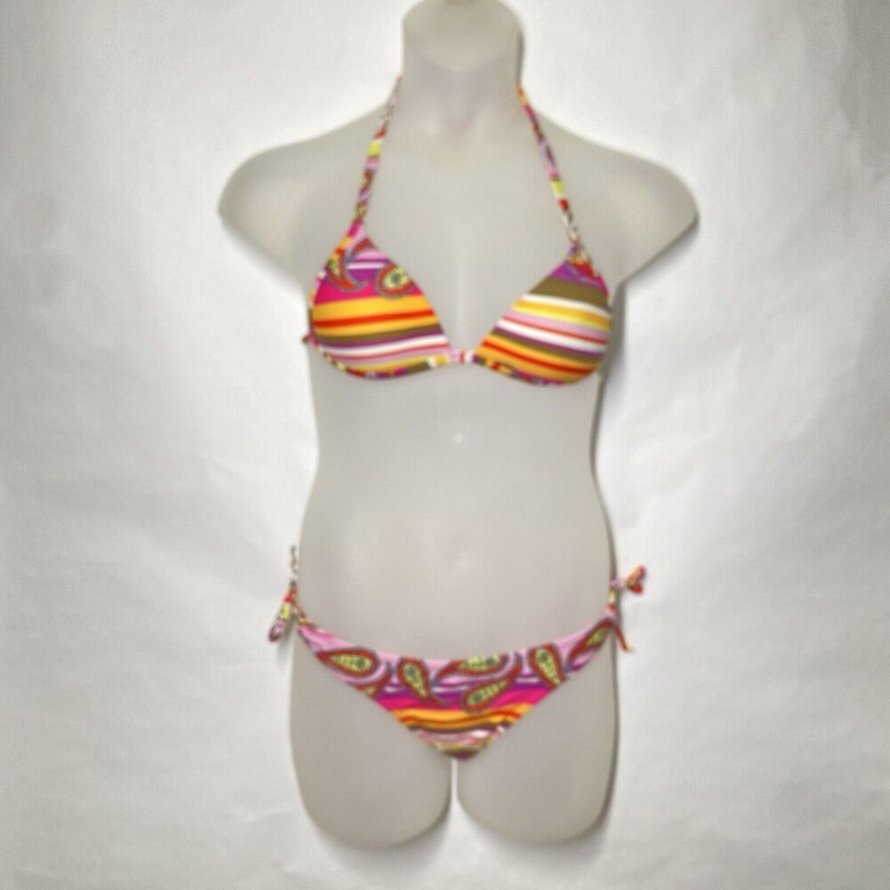 Cia.Maritima Brazilian 2-pc Bikini Size M Stripes Paisley Multicolor Side Tie